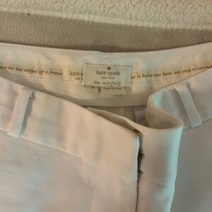 kate spade White Tailored Flat-Front Pants with Gold Accent